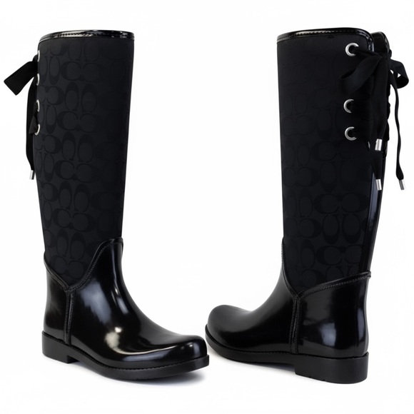 Coach Black Lace-Up Knee-High Boots - Picture 1 of 10